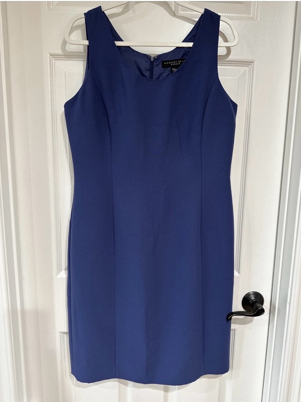 August Silk Women's SZ 12 Sleeveless Midi Sheath Dress Blue Lined